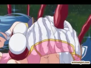 Gravid anime fanget og knullet alle hull av tentacles mons