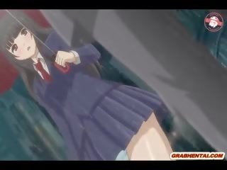 Japonais l'anime écolière obtient pressant son seins et doigt