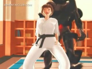 Animasi pornografi karate gadis menyumbat mulut di sebuah besar-besaran titit di 3d
