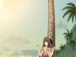 Nagy segg anime lány lövell tovább a tengerpart