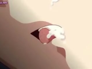 Animasi gadis nakal mendapat mani di dia payudara