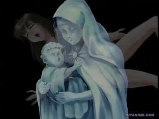 Rallig anime nonne mit groß saftig hupen wird gepumpt im sie jungfrau muschi