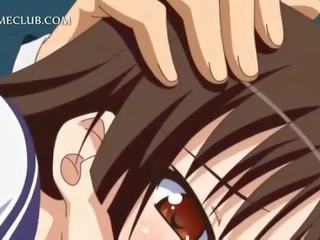 Anime meitene uz skola uniforma tvaika noplūde liels dzimumloceklis