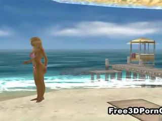 Nóng 3d phim hoạt hình cô gái tóc vàng thủ dâm trên các bãi biển